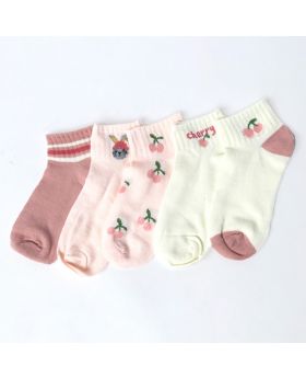 Kaos Kaki Motif Pink Cherry Pendek 030