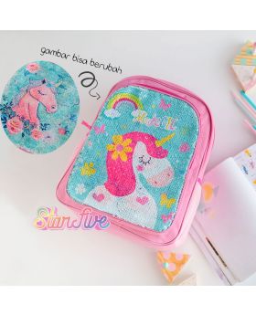 TAS SEKOLAH BACKPACK BISA GANTI GAMBAR  STARFIVE - UNICORN PINK