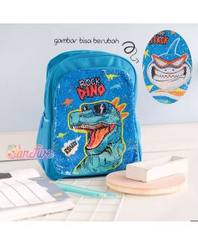 TAS SEKOLAH BACKPACK BISA GANTI GAMBAR  STARFIVE  - BLUE SHARK/DINO