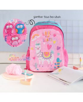 TAS SEKOLAH BACKPACK BISA GANTI GAMBAR STARFIVE - PINK OWL