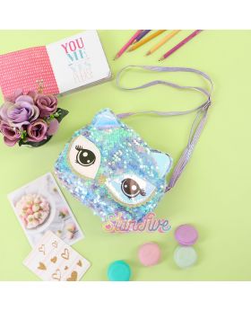 TAS SELEMPANG/SLINGBAG SEQUIN OWL STARFIVE - BLUE