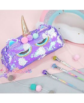 TEMPAT PENSIL SEQUIN KOTAK STARFIVE - UNICORN PURPLE